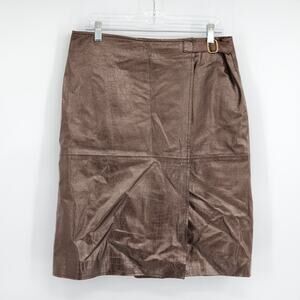 Vintage Hugo Buscati Brown Leather Skirt Size 12